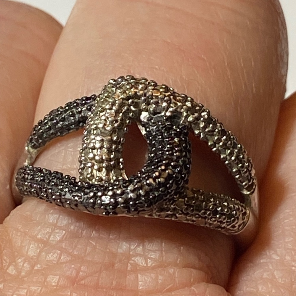 925 Dl Interlock Light & Dark Loop Textured Ring - image 2
